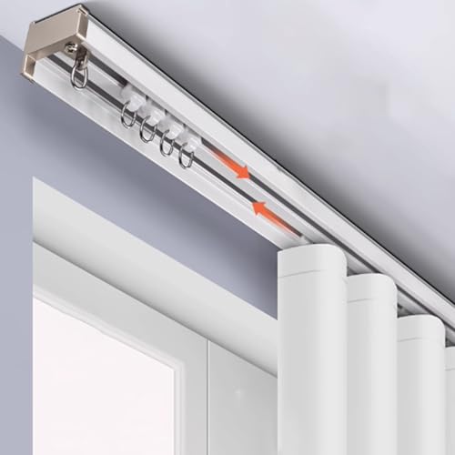 Kit de riel de cortina doble con tiras silenciadoras integradas, riel de aluminio para montaje en pared, barras de ventana sin costuras, deslizadores para el hogar, oficina, jardín de infantes, tamaño