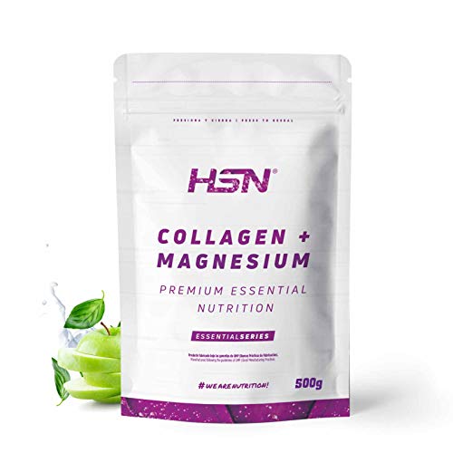 Colágeno Hidrolizado con Magnesio de HSN | Sabor Manzana 500 g = 50 Tomas por Envase | Colágeno en Polvo Origen Bovino | Con Vitamina C | No-GMO, Sin Pescado, Sin Gluten