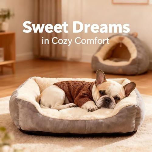 Image of Small /Medium Dog Sweater, Warm Dog Winter Coat w /Sleeves, Comfortable High Neck Premium Dog Clothes for Bulldog-Best for Holidays, Daily Walks L Brown