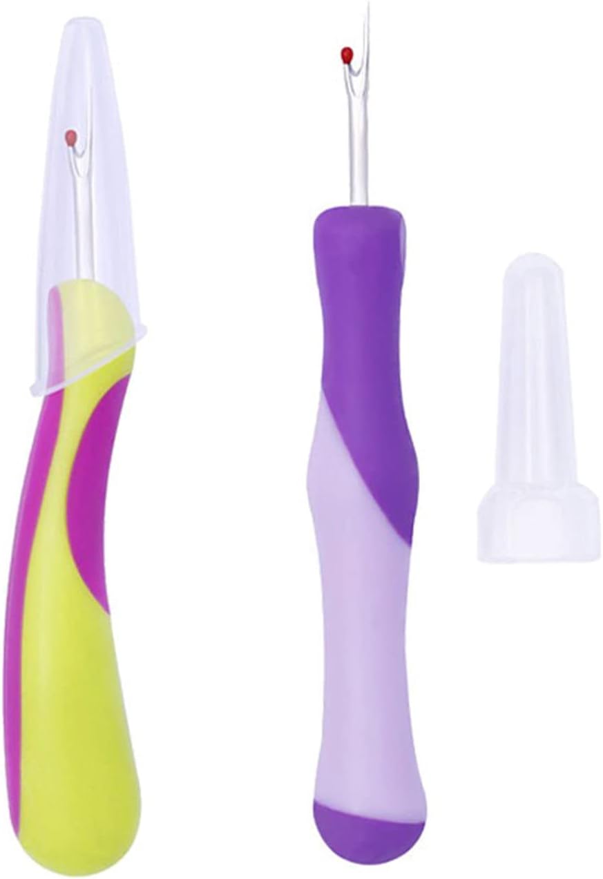 2 Pieces Small Seam Rippers with Transparent Cover & Silicone Handle Sewing Stitch Unpicker Embroidery Accessories (Multicolor)