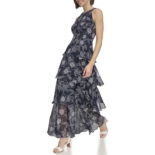 Image of Tommy Hilfiger Women's Sleeveless Halter Neck Tiered Skirt Maxi Dress