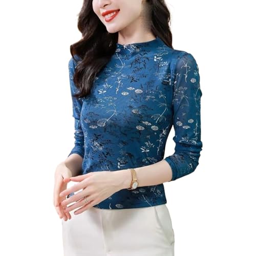 Chemise en maille imprimée femme JYHBHMZG à col montant et manches longues