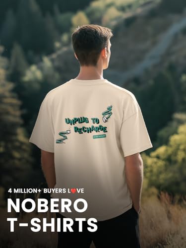 Image of Nobero Men's Oversized Graphic T-Shirt for Men | Soft Cotton | Drop Shoulder Relaxed Fit | Printed Casual Tshirt for Men