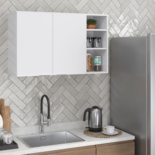 Armário Suspenso de Parede Branco Módulo Aéreo Organizador Multiuso Quarto Cozinha Lavanderia 2 Port