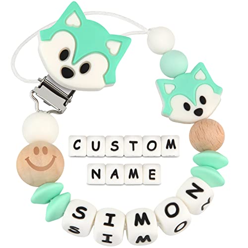 Cadenas Chupetes Personalizado para Bebé con Nombre Zorro Chupetero Niño Chicas(Verde) Cover