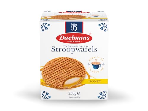 Daelmans Honey Stroopwafels Cube 8 Waffles 8cm Diameter 230g Dutch Honey Caramel Waffles Classic Coffee Snack