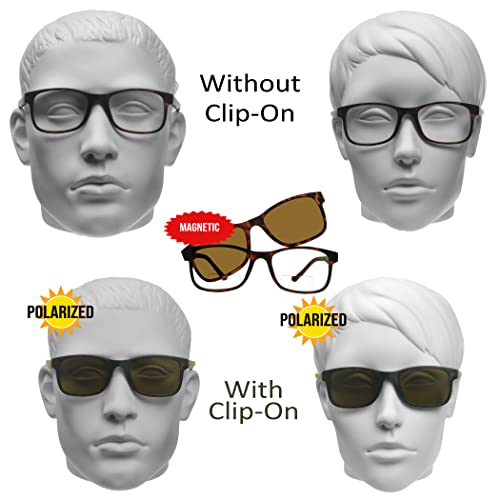 proSPORT Polarized Bifocal Brown Sunglasses+3.00 Readers with Magnetic Easy on and off Clip-on for Men and Women3