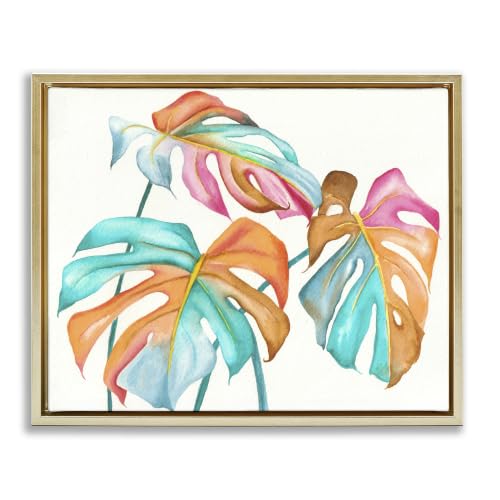 Varied Rainbow Monstera Botanical, 16 x 20 Inch Canvas in Floater Frame