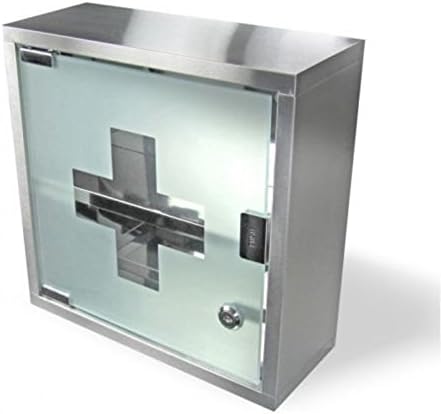 Botiquín médico con puerta cerrable y 2 estantes para medicamentos y vendajes, fabricado en acero inoxidable y vidrio esmerilado. Contenedor de almacenamiento para montaje en pared de 12 x 12 x 5 pulgadas. miniatura 7