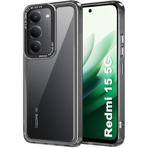 Image of TheGiftKart Hybrid Shockproof Back Cover Case for Mi Redmi 15 5G | Stylish Camera Border | Electroplated Buttons | Crystal Clear Hard Back Cover Case (TPU & PC, Smoked Bumper)