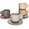 Mora Ceramic Mini Espresso Cups Set of 4, 3oz - Tiny Italian Inspired Mugs With Saucers For Small Shots of Coffee - Modern Boho Style For Any Kitchen or Cafe. Microwave Safe Porcelain - Asstd Neutrals