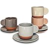Mora Ceramic Mini Espresso Cups Set of 4 3oz Tiny Italian Inspired Mugs With Saucers For Small Shots of Coffee Modern Boho Style For Any Kitchen or Cafe Microwave Safe Porcelain Asstd Neutrals