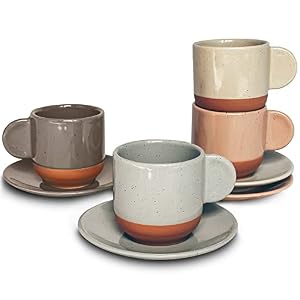 Mora Ceramic Mini Espresso Cups Set of 4, 3oz - Tiny Italian Inspired Mugs With Saucers For Small Shots of Coffee - Modern Boho Style For Any Kitchen or Cafe. Microwave Safe Porcelain - Asstd Neutrals Mora Ceramic Mini Espresso Cups Set of 4 3oz Tiny Italian Inspired Mugs With Saucers For Small Shots of Coffee Modern Boho Style For Any Kitchen or Cafe Microwave Safe Porcelain Asstd Neutrals