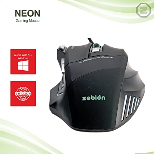 Image of Zebion NEON Professional Gaming Mouse, with 7D Multi Color Gaming Features, 6 Responsive Buttons, Stunning Multicolor Glow, Adjustable Speed, Rugged Rubber Coating and 3 Years Warranty