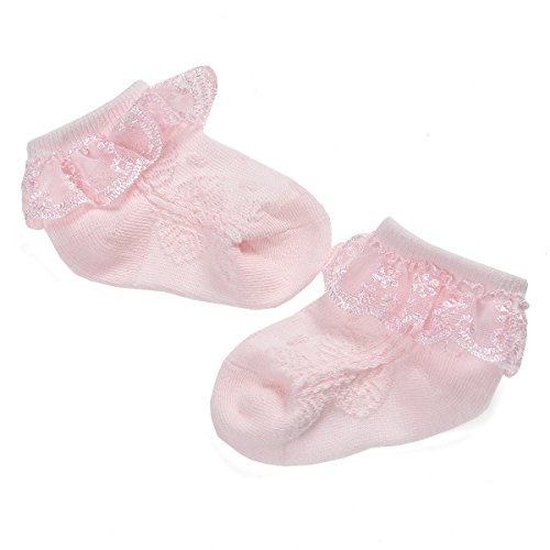 Epeius Baby-Girls Eyelet Frilly Lace Socks Cotton Rich Infant Girl Princess Ankle Socks White/Beige/Pink (Pack Of 3) 6-12 Months #TOP7
