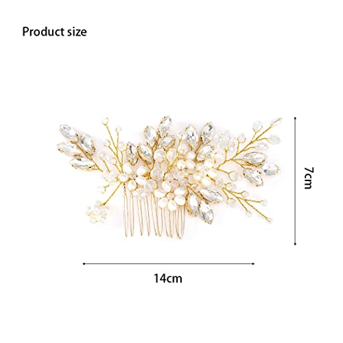 JAKAWIN Bride Wedding Hair Comb Pearl Flower Hair Piece Rhinestone Bridal Hair Accessories for Women HC034 (Gold)