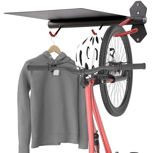 PRO BIKE TOOL Bike Wall Mount with Storage Shelf – Vertical Bike Rack Wall Mount for Garage,...