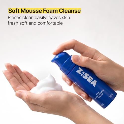 Z:SEA Gentle Exfoliating Face & Body Cleanser Mousse - Hydrating Foaming Cleanser with Hyaluronic Acid & Beta-Glucan, pH-Balanced, Non-Drying Formula for Sensitive Skin, 3.72 fl oz