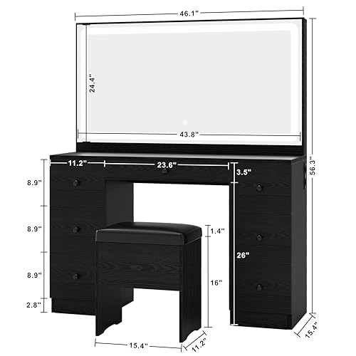 image for IRONCK Vanity Makeup Desk Set with LED Lighted Mirror & Power Outlet, 