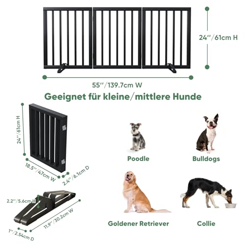 Hundegitter für Türen, Faltbares Hundegitter Innen, Haustiergitter für Türen Schlafzimmer, Welpengitter mit Metallstützfüßen… – Ansicht 2