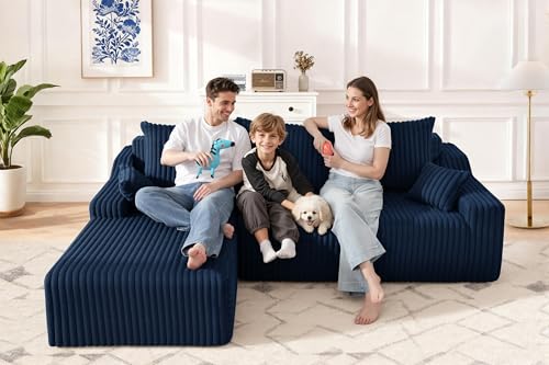 Image of HABUTWAY 94'' Cloud Sectional Couch, Boneless Sofa with Deep Seat, Modular Comfy L-Shape Couch with Chaise for Living Room Bedroom, No Assembly Required(Blue,Left Facing Chaise)