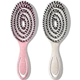 VEROA Wildschweinborsten Bürste Bio Haarbürste Ohne Ziepen - Einzigartige Federspirale Haarbürste Wildschweinborsten Damen Bürste - Perfekt für Nasse&Trockene Haare & Alle Haartypen(Rosa/Beige)