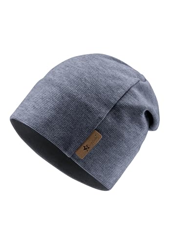 Sterntaler Beanie Mütze in Melange Optik mit dezentem Streifen - Neugeborenenmütze mit angeschnittenen Ohrenklappen und Bindeband - Unisex Babymütze, gefüttert mit Baummwollfleece - Marine, 41