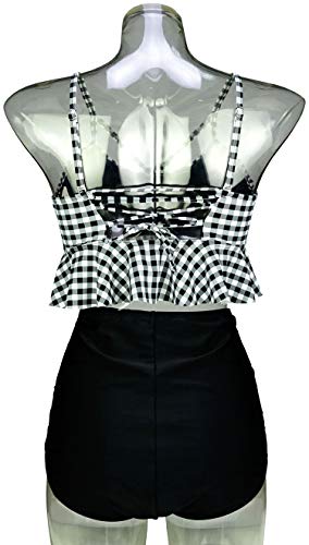 COCOSHIP Women's Retro Boho Flounce Falbala High Waist Bikini Set Chic Swimsuit(FBA)3