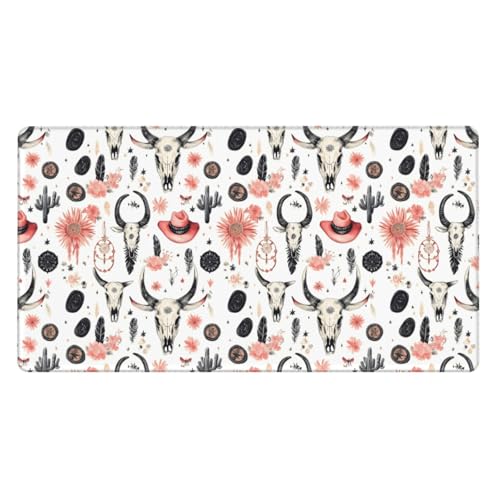 Grand tapis de souris de jeu crâne de cowboy vintage avec base en caoutchouc antidérapante