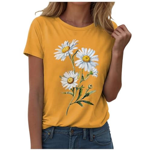 Image of Women's t-Shirts Sunflower Shirts Vintage Flower Graphic Tees Shirts Inspirational Tees Casual Shirt Tops Womans Tops (Gold, S)
