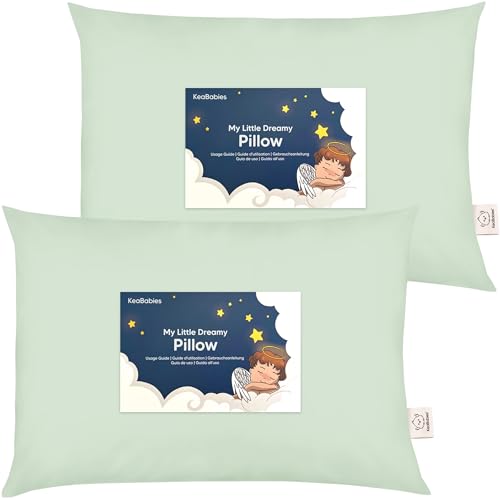 Image of KeaBabies 2pk Toddler Pillows 2 Year Old to 5,13x18 Kids Pillow (Sage) | Soft Organic Cotton Kids Pillow for Sleeping, Travel, School, Daycare, Nap, Toddler Bed, Machine Washable, Without Pillowcase