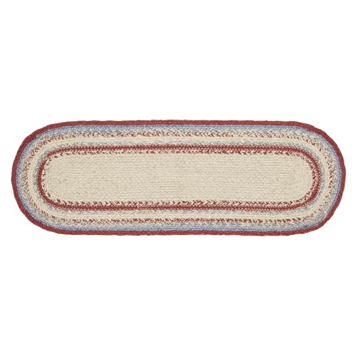 VHC-Brands-Celebration-Farmhouse-Jute-Table-Runner-Oval-Red-Creme-Blue-8×24 VHC Brands Celebration Farmhouse Jute Table Runner Oval Red Creme Blue 8×24