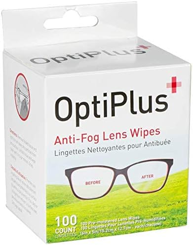 Anti-Fog Spectacles Lens Wipes OPTIPLUS Box of 100 Wipes, 100 Count (Pack of 1)