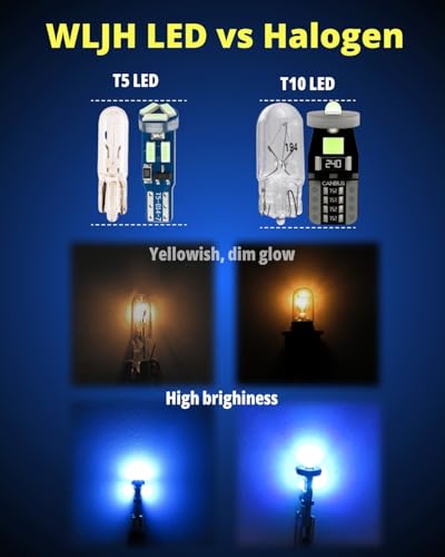 Image of WLJH Ice Blue T5 T10 LED Dashboard Bulb Kit with Sockets, Dimmable, 40-Pack | 4014 SMD, 300lm, Polarity-Free, Plug and Play, for Dash Gauge Cluster Lights, HVAC, 360 Lighting, Fits 74 2721 194 168