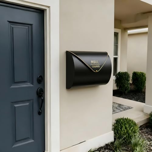 Yielycan Black Wall Mount Mailbox for Outside, Waterproof Metal Mailboxes with Rust-Proof Galvanized Steel, Large Capacity Envelope Mailbox for House, 12.99 x 10.35 x 5 Inch - Thumbnail 5