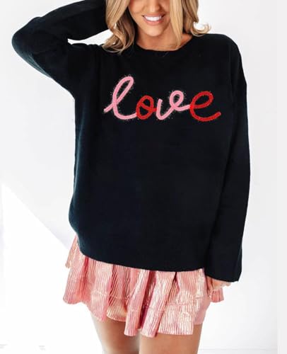 SELINK Women's Valentines Sweater Crew Neck XOXO Heart Print Casual Long Sleeve Pullover Tops Sweaters4