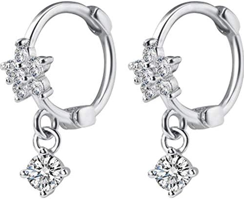 CZ Dangle Drop Huggie Hoop Earrings for Women Teen Girls 925 Sterling Silver Charms Tiny Rhinestone Daisy Flower Hinged Small Cartilage Stud Tragus Dainty Fashion Jewelry Hypoallergenic