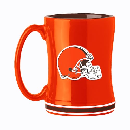 FANMATS NFL Cleveland Browns 14 oz Relief Coffee Mug — 14 Fluid Ounces | Ceramic | Sculpted 3D Logo | Team Color | Great Gift