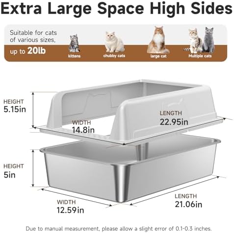 OneBug Stainless Steel XL Cat Litter Box for Cats,Gray — view 8