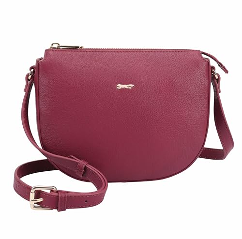 Image of Paul Costelloe Genuine Leather Crossbody Bag with Adjustable Strap and Secure Zipper Closure | Hazara (Red plum)