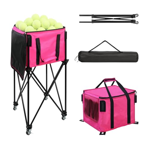 Image of BESTHLS Foldable Tennis Ball Hopper, Pickleball Baseball Hopper Basket | Tennis Ball Basket, Folding Tennis Ball Cart with Detachable Storage Bag, with Wheels, for 120 Balls(Balls Not Included)