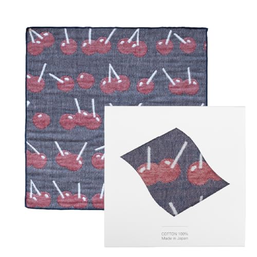 泉州タオル(Senshu towel) yoriハンカチ 単品 ハンカチ ギフト(チェリー)ラッピング リバーシブル プチギフト 三重ガーゼ ジャガード織り 普段使い 日用品 泉州産