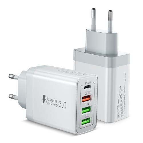 2 Pack Cargador USB C 40W, Cargador iPhone Carga Rapida, 4 Puertos Enchufe USB, Múltiple Cargadors PD+QC3.0 Rápido Pared Adaptador Tipo C para iPhone 16 15 14 13 12 Pro MAX,iPad,Samsung S25 S24 S23