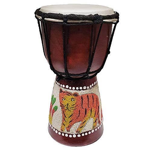 Djembe Drum Sand Blasted Unique Effect African Inspired Hand Made Decor Coastal Beach Tiger Accent Music For Beginners Kids And Adults Also An Awesome Gifting Idea (12 inch, Tiger)