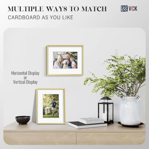 Image of VCK 8x10 Picture Frame Gold Metal, Real Glass, 5x7 Mat, for Artwork