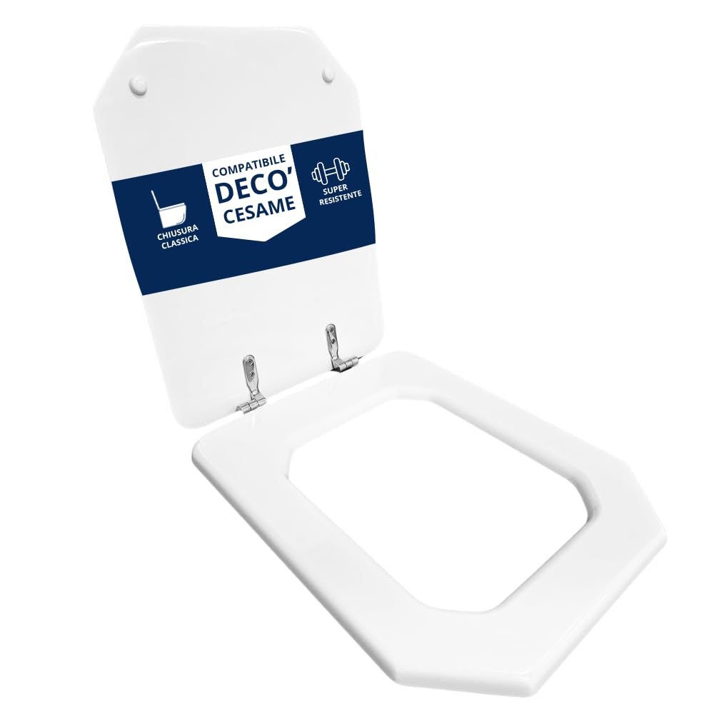HYDRO HOME Tavoletta Wc DECO' CESAME Compatibile, Copriwater In Legno Rivestito Con 2 mm Di Resina, Tavoletta Wc Con Cerniere Fissaggio Dal Basso MADE IN ITALY
