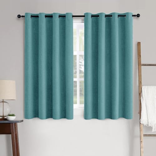 Image of MIULEE 100% Blackout Linen Textured Curtains for Bedroom Solid Thermal Insulated Teal Grommet Room Darkening Curtains & Drapes Luxury Decor for Living Room 52 x 54 Inch (2 Panels)