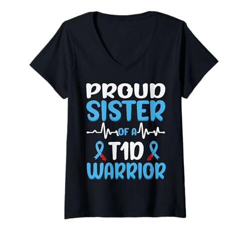 Donna Proud Sister Of A T1D Warrior Maglietta con Collo a V