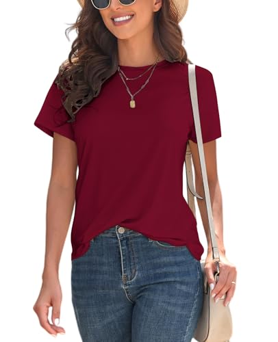 Image of KevaMolly Basic T Shirts for Women UPF 50+ Short Sleeve Casual Summer Tops Trendy Solid Loose Fit Crew Neck Tees Tshirt