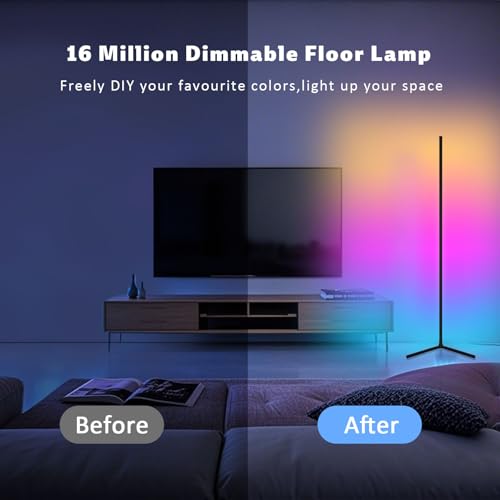 Image of Tyute Corner Floor Lamp 2 Pack, LED Lamps with Remote, RGB Standing Lamp, LED Light Stick, Music Sync Dimmable Color Changing Ambient Light Bar for Bedroom, Living Room, Gaming Room, Party, Dorm